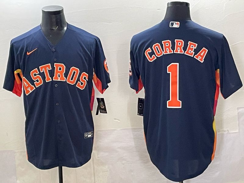Men 2025 Houston Astros #1 Correa Blue Nike MLB Jersey 820->cincinnati bengals->NFL Jersey